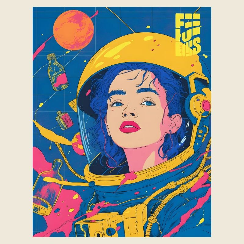 Astronaute féminine dans un style pop art néon