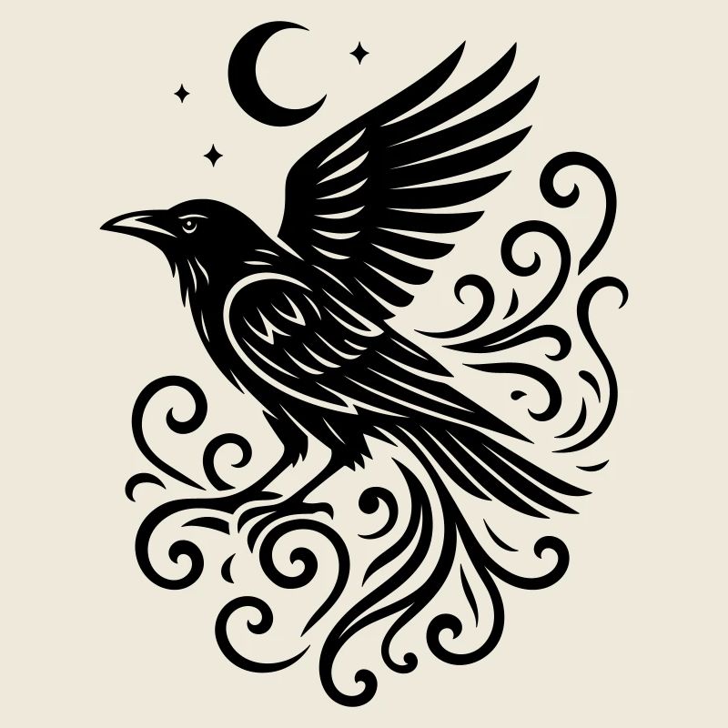 Rauhnächte Corbeau avec Lune et Étoiles