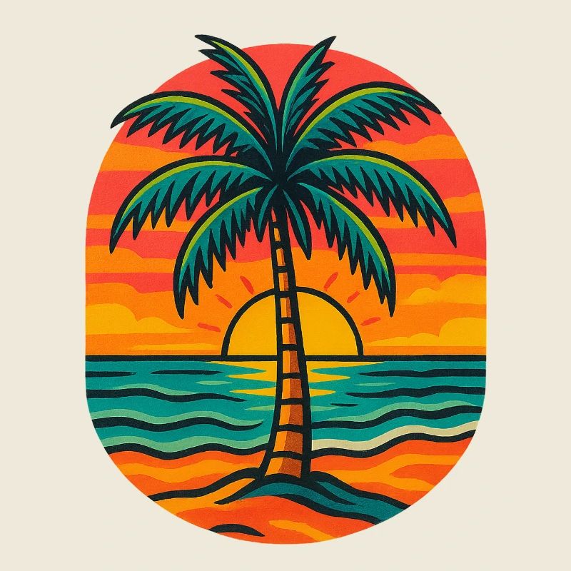 Sunset palm tree on the beach