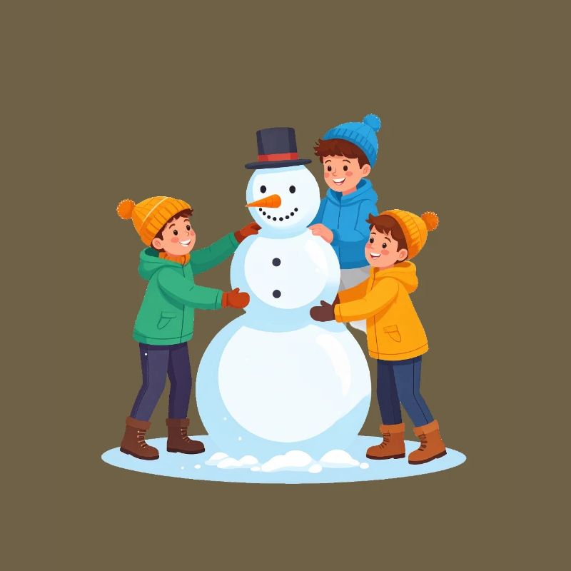 Fröhliche Kinder bauen einen Schneemann