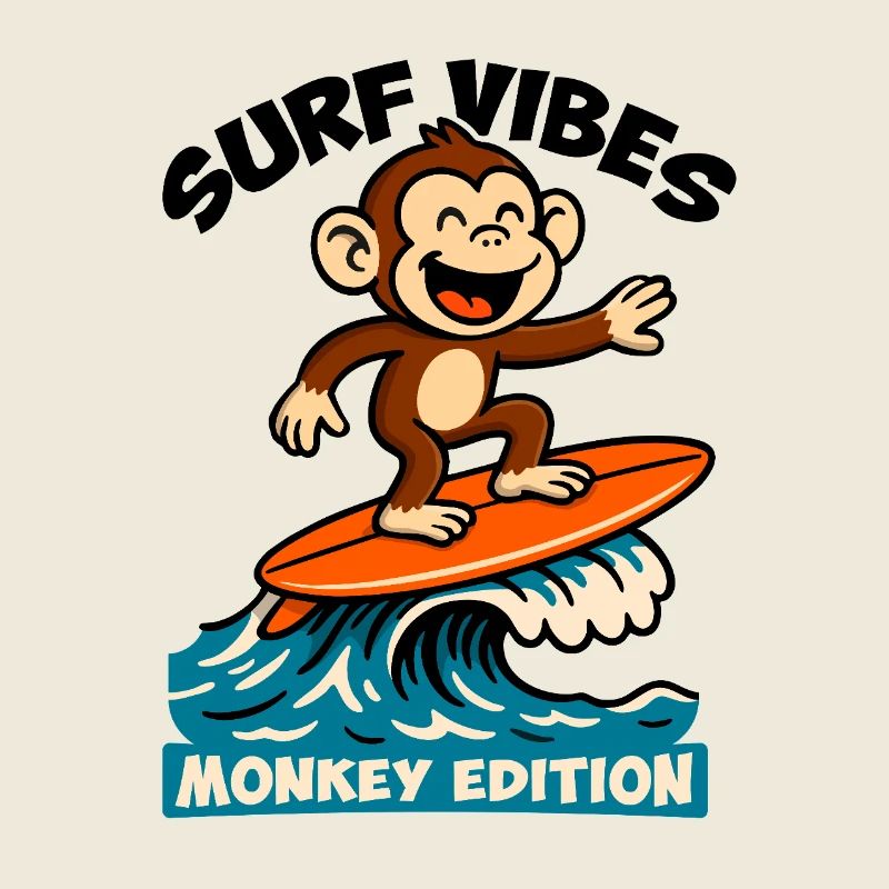 Surf Vibes, édition singe. Bon singe surfeur