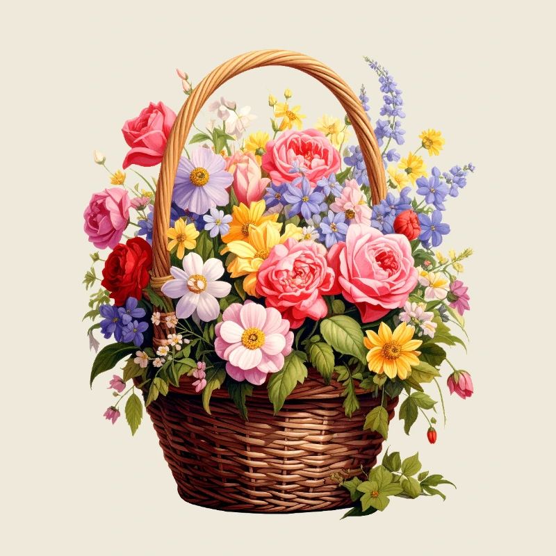 Panier en osier avec des fleurs printanières