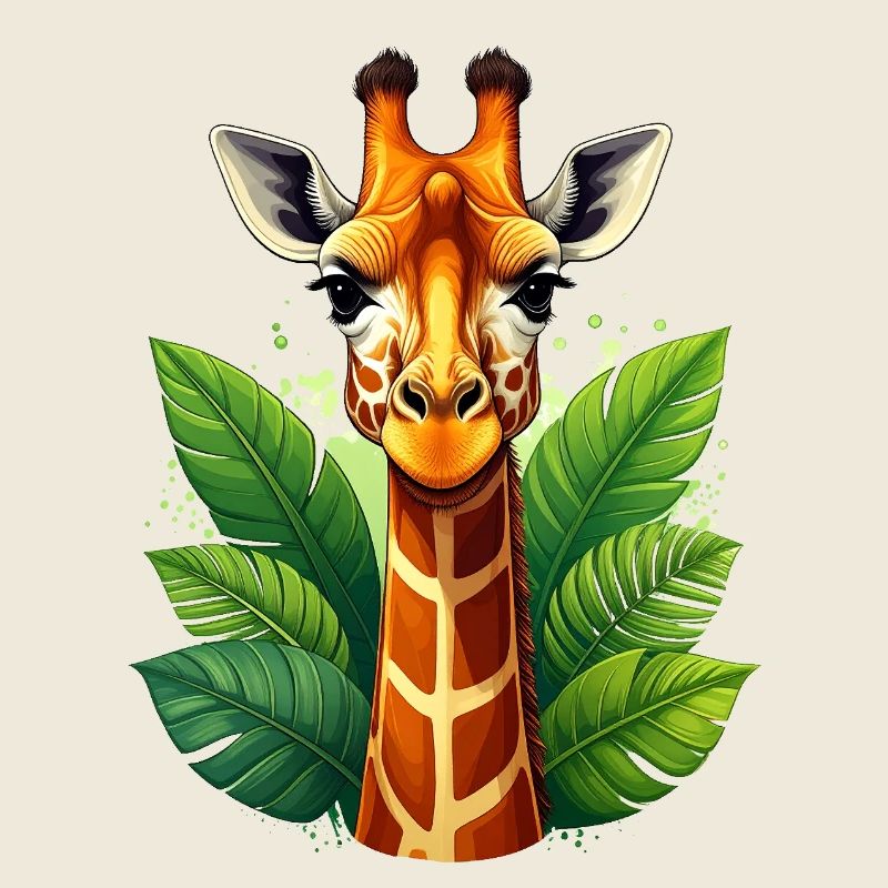 Une girafe entourée de feuilles juteuses et vertes