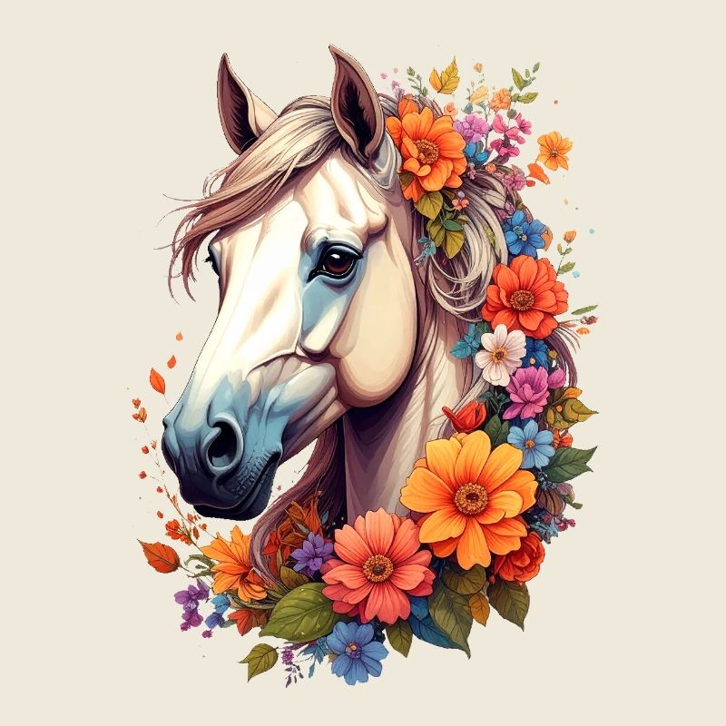 Pferd umrahmt von Blumen