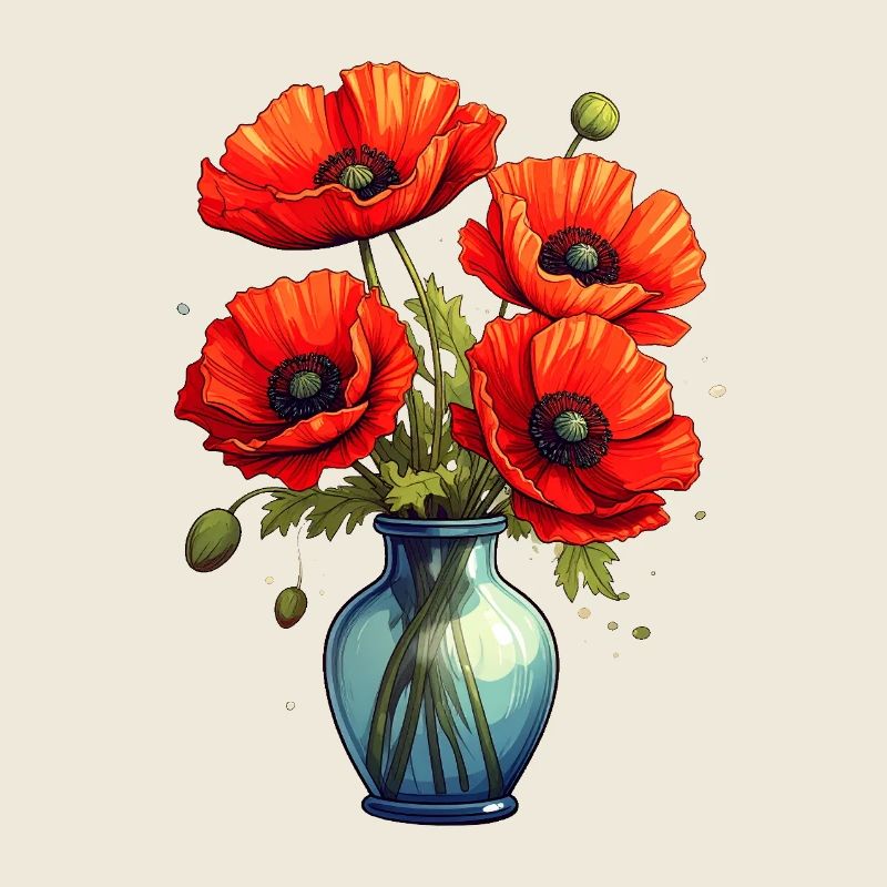 Vase mit Mohnblumen