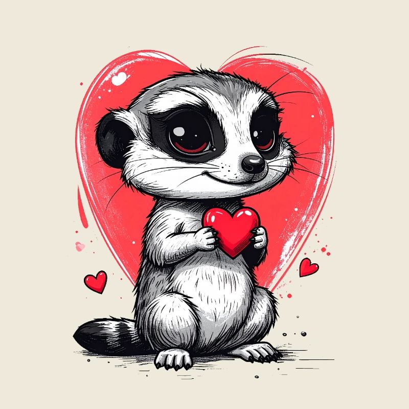 Erdmännchen mit Herz am Valentinstag