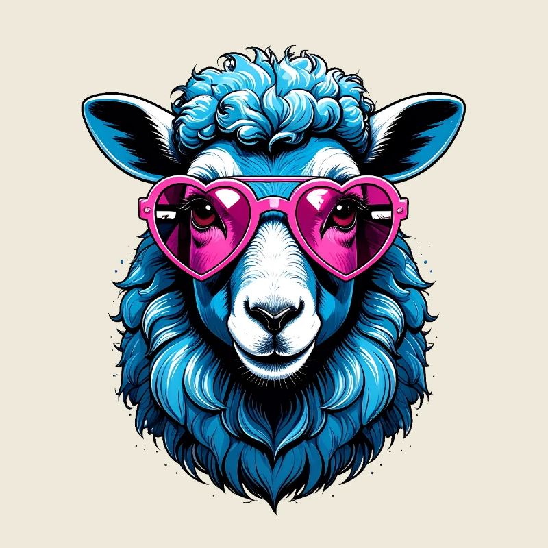 Blue sheep with pink heart glasses