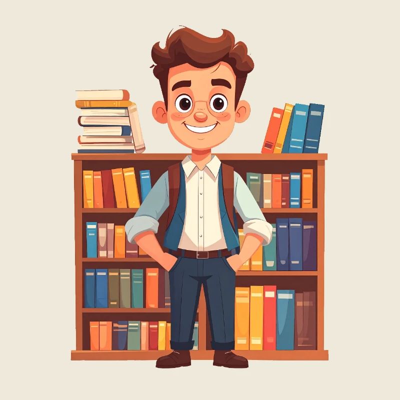 Librarian in front of a bookshelf
