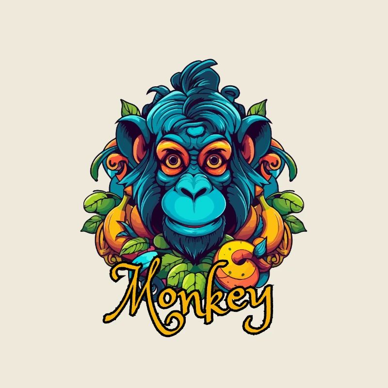 Neon Tropical Monkey Head