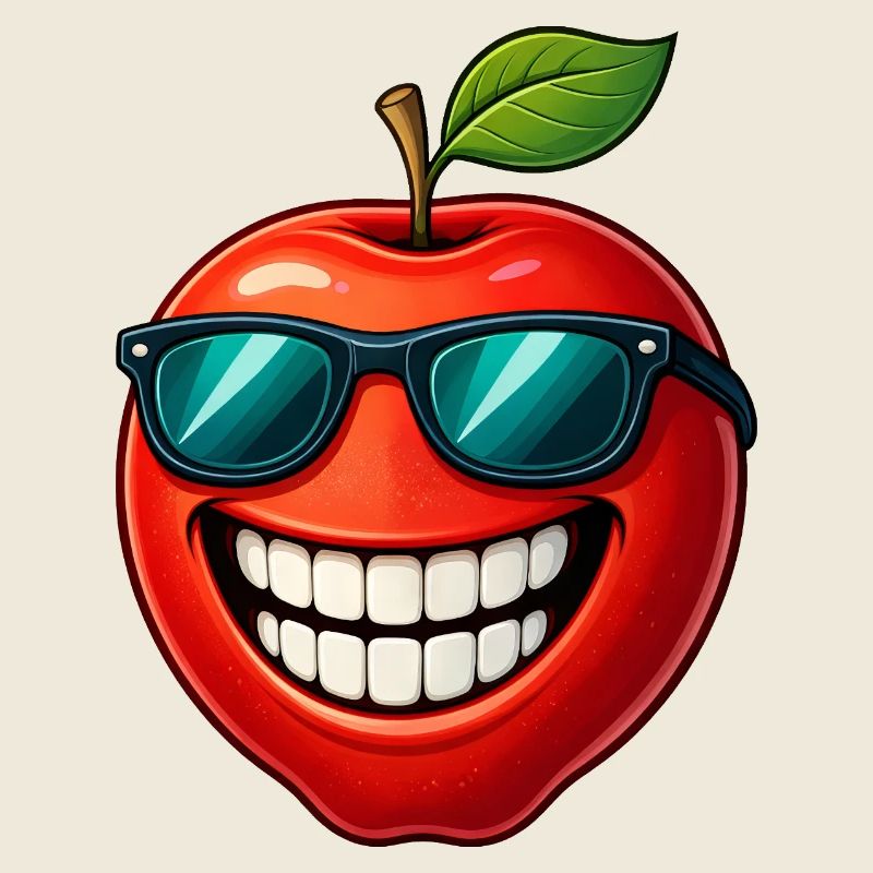 Cool Apple with Sunglasses Summer Joy Cartoon