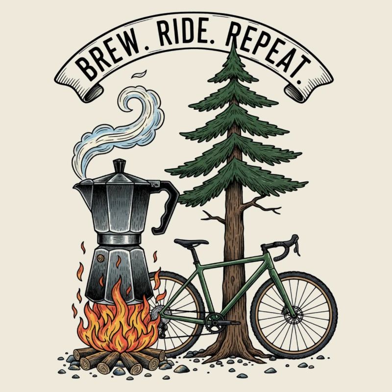 Gravure sur bois de moto Moka Brew Ride Repeat