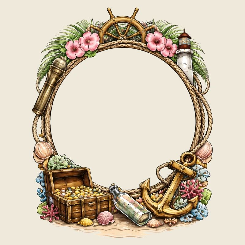 Maritime frame with treasure and anchor