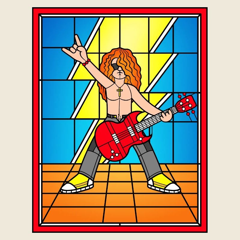 Rocker en vitrail avec guitare rouge