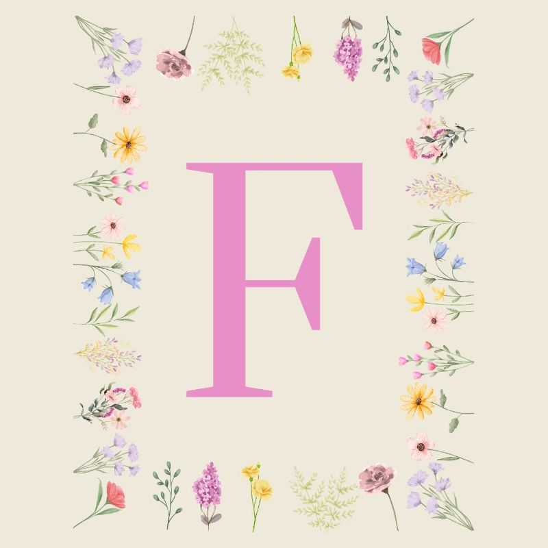 Florale Initialen "F", Buchstaben Monogramm 