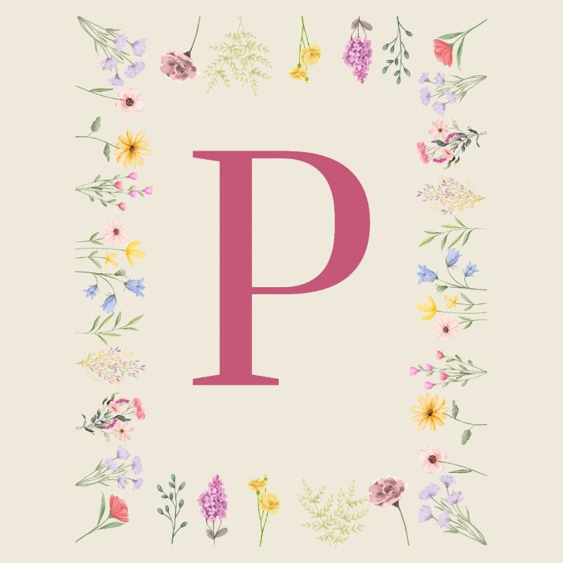 Initiales florales « P », monogramme de lettres