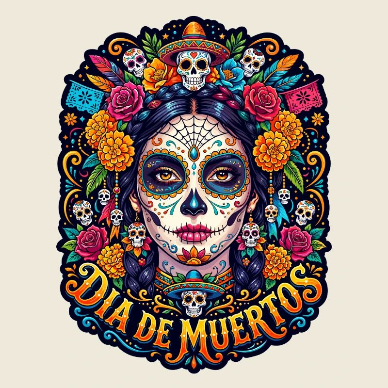 Tête de mort mexicaine sugar skull crâne fleurs