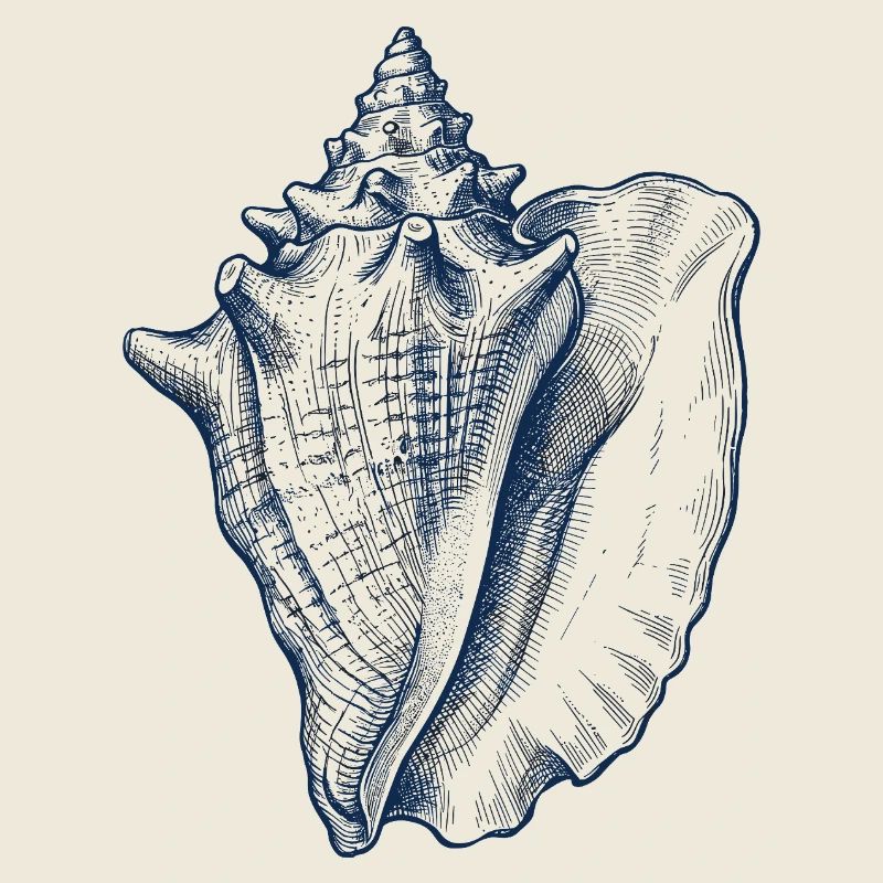 Sea Shell Illustration in Blue