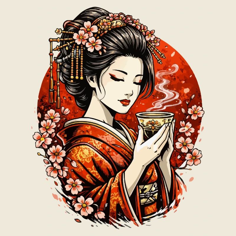 Geishas dans le cercle de cerisiers en fleurs