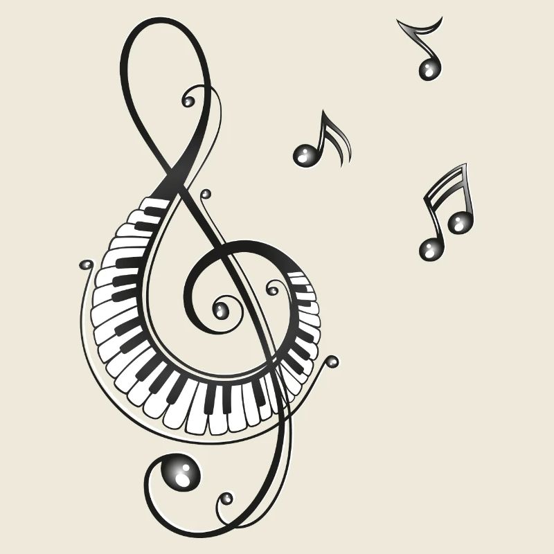 Clef avec des notes, piano et de musique
