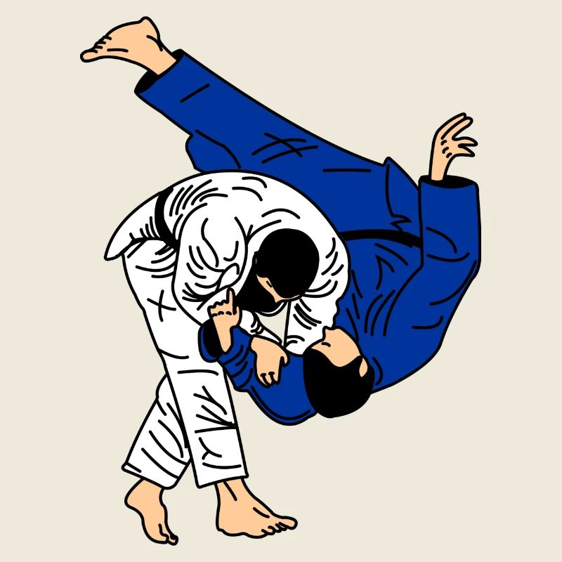 Judo werfen im Wettkampf blau-weißer Anzug oder Kimono