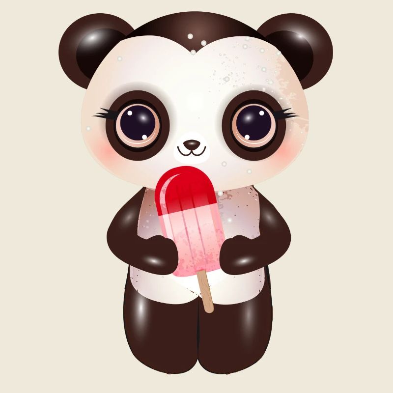 niedlicher Panda mit rotem Eis am Stil