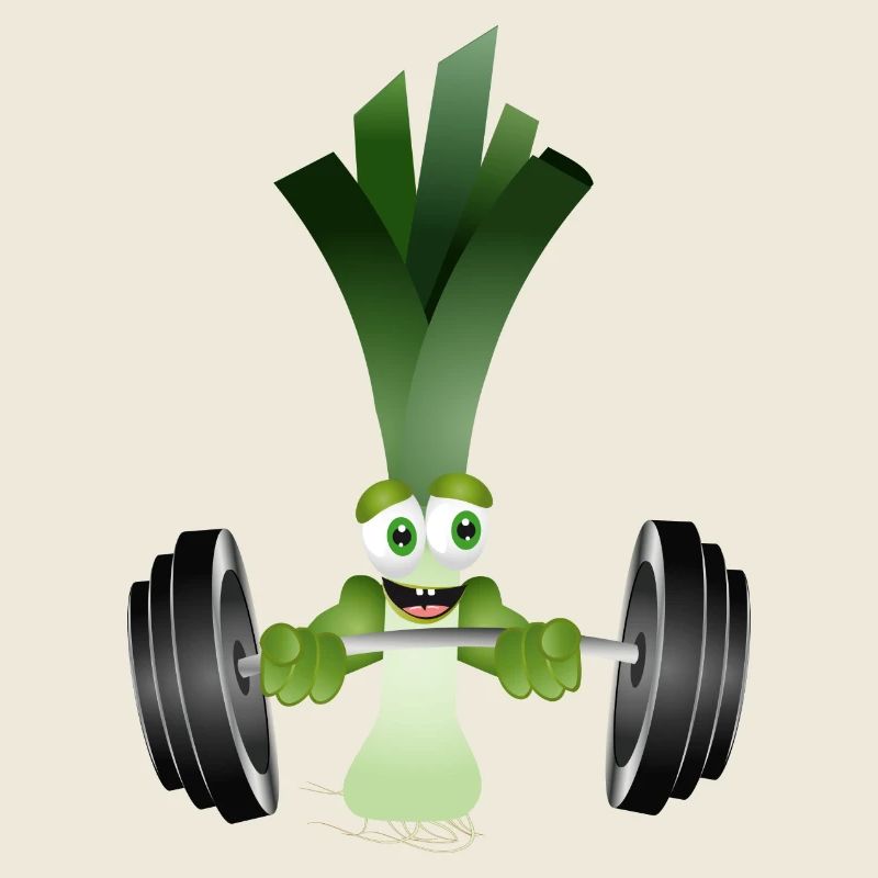 A stick of leeks with a dumbbell while exercising