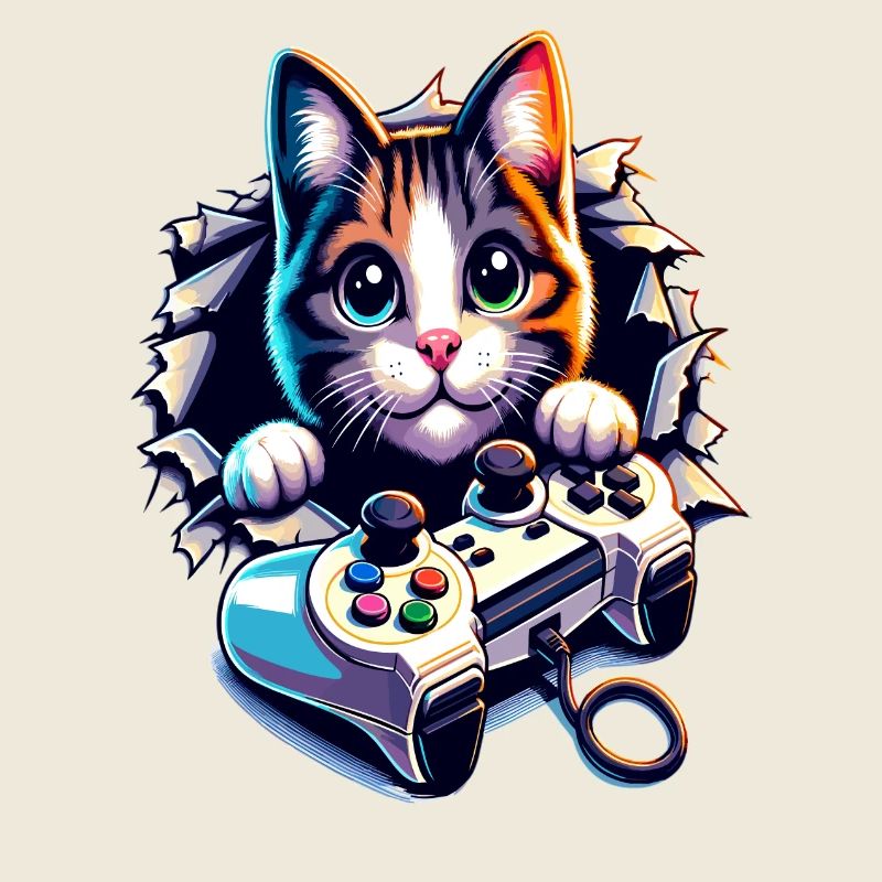 Katzen-Gamer mit Controller