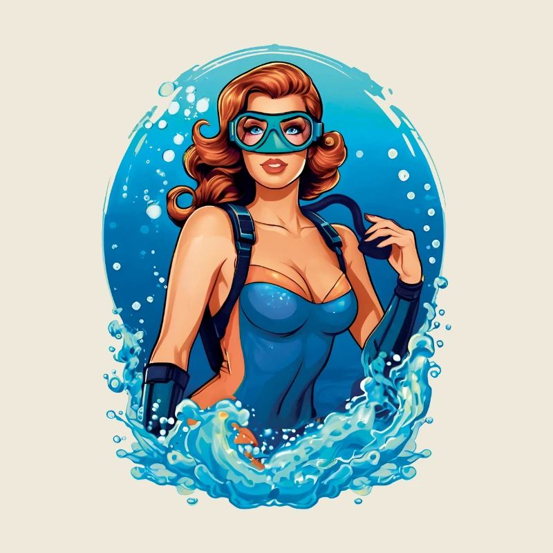 Plongeuse sous-marine - design graphique vintage