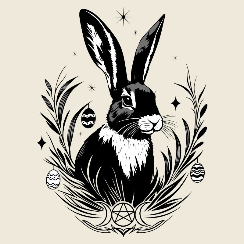 Ostara Bunny with Triple Moon and Pentagram