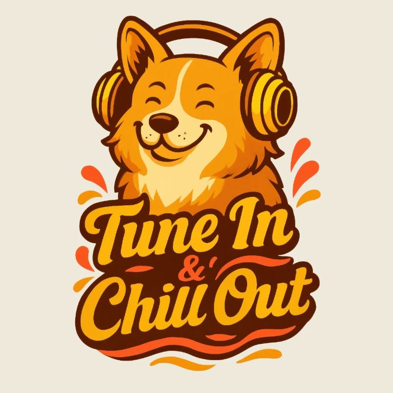 "Tune In & Chill Out" Happy Corgi mit Kopfhörern