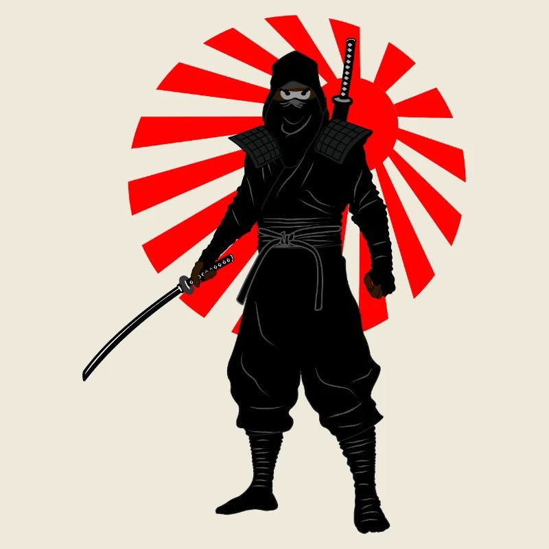 Position de combat ninja avec drapeau de bataille rouge