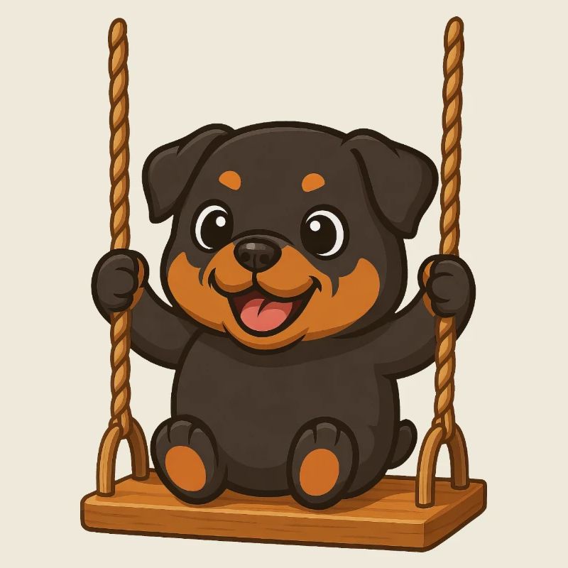Cute Rottweiler Cartoon Dog on Swing