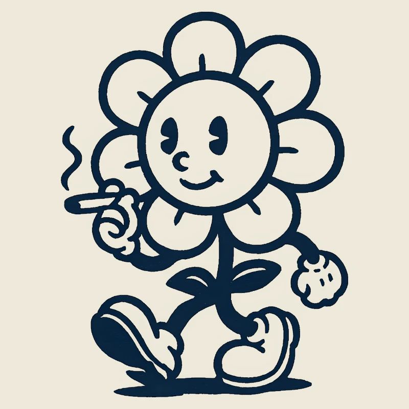 Retro Blumen Maskottchen mit Zigarette Zeichnung