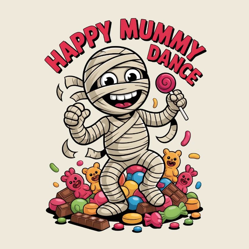 Cheerful Mummy Dancer on Candy Background