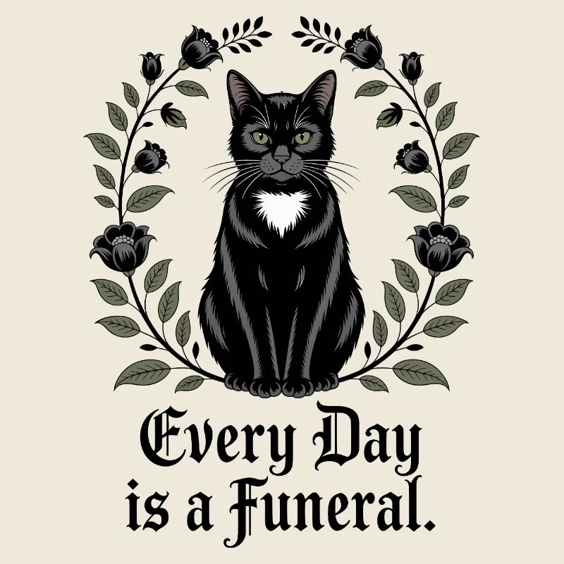 Elegante schwarze Katze mit Blumen