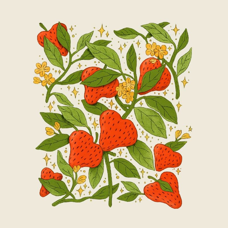 Fraise et fleurs botanical artistique