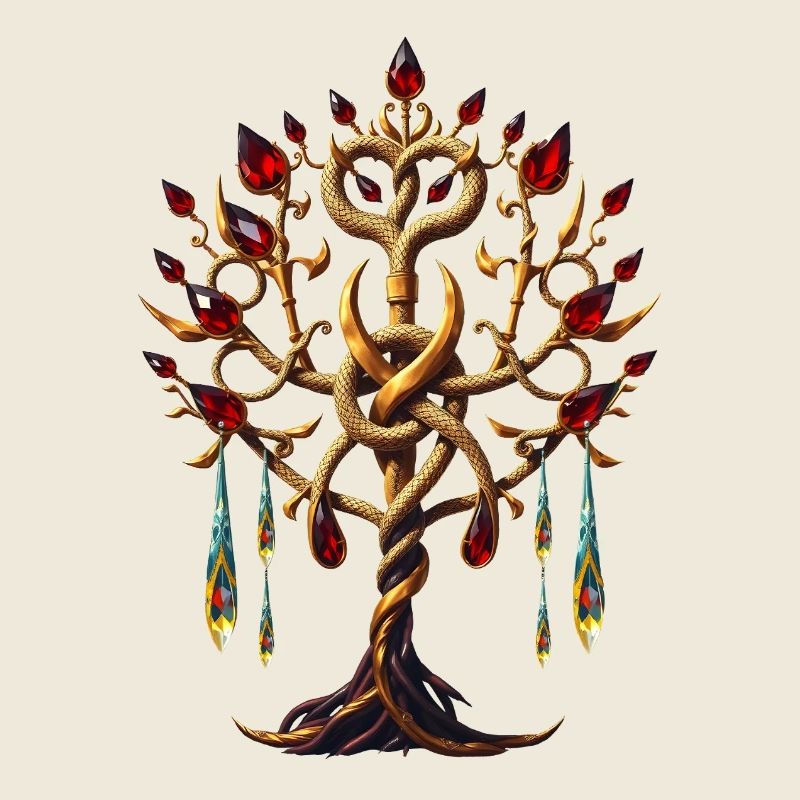 Magical Tree of Life with Red Gems