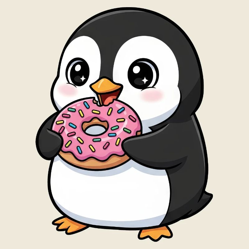 Cute penguin cartoon with donut dessert fun