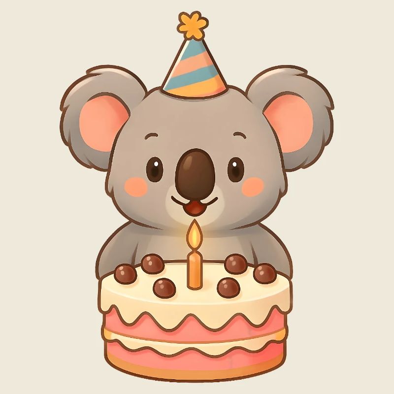 Little koala with birthday cake