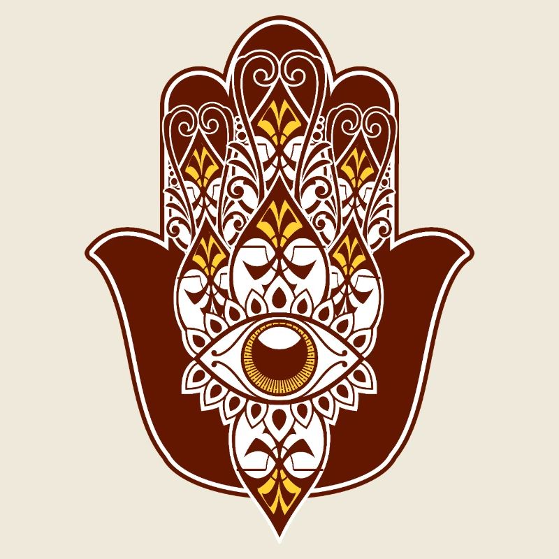 Hamsa Auge Gelb Braun Blumenmuster