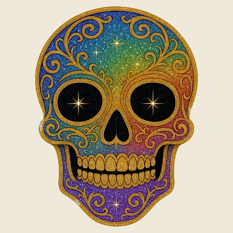 Rainbow Glitter Sugar Skull