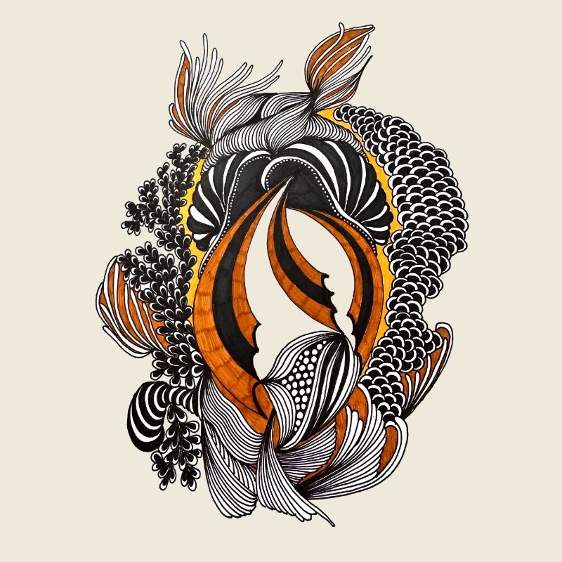Orange Black Abstract Feather Pattern