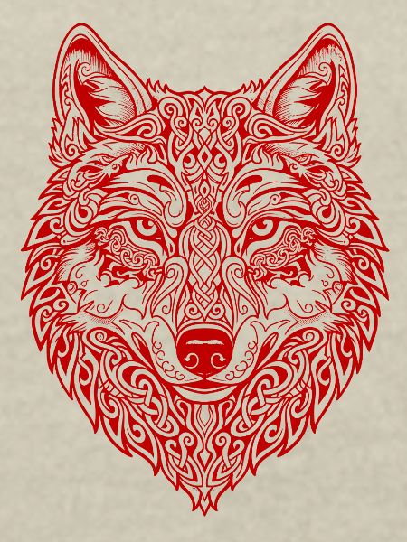 Ornamentierter Wolfskopf