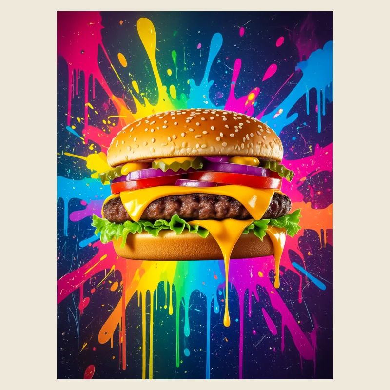 Juicy cheeseburger shining amid bold neon color