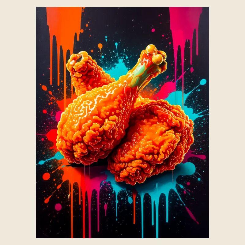 Golden fried chicken bursting through waves