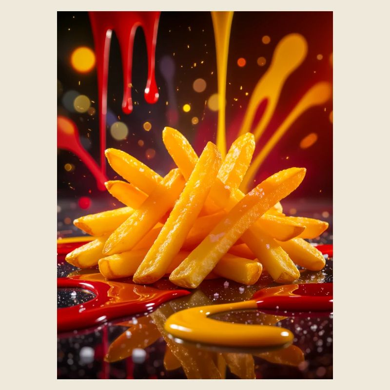 Frites dorées brillant d’une couleur néon brillante s