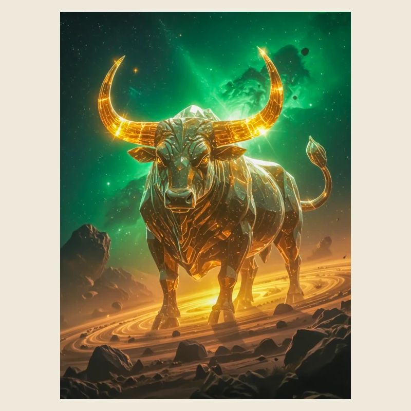 Celestial bull forged from starlight and eternal