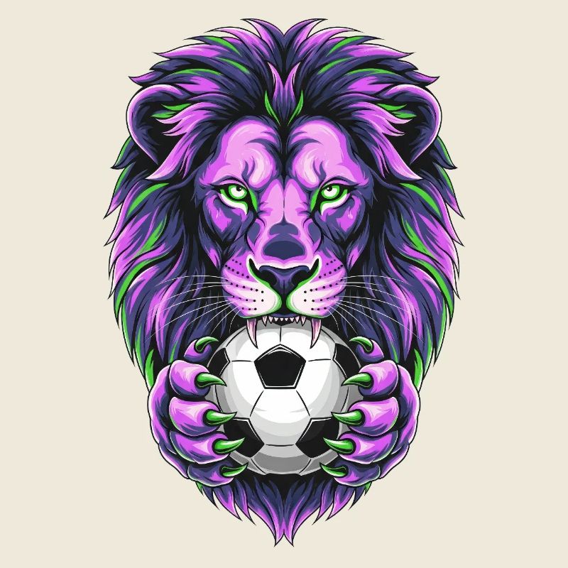 Neon lion with soccer ball