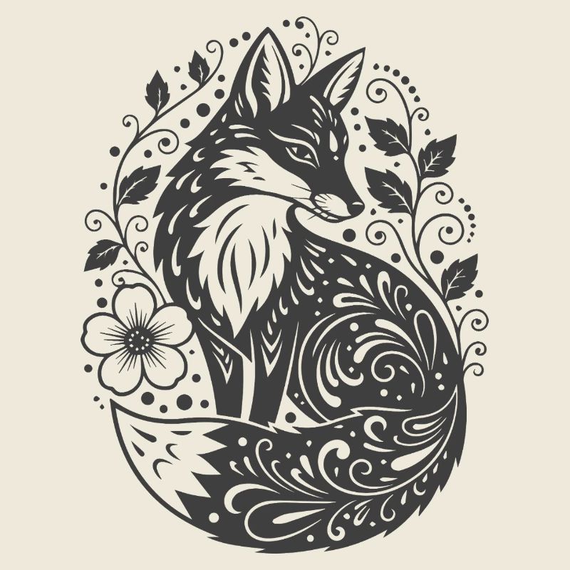 Renard d’ornement avec des vrilles de fleurs