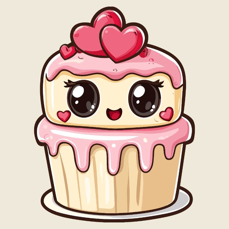 Cupcake Kawaii avec des Coeurs